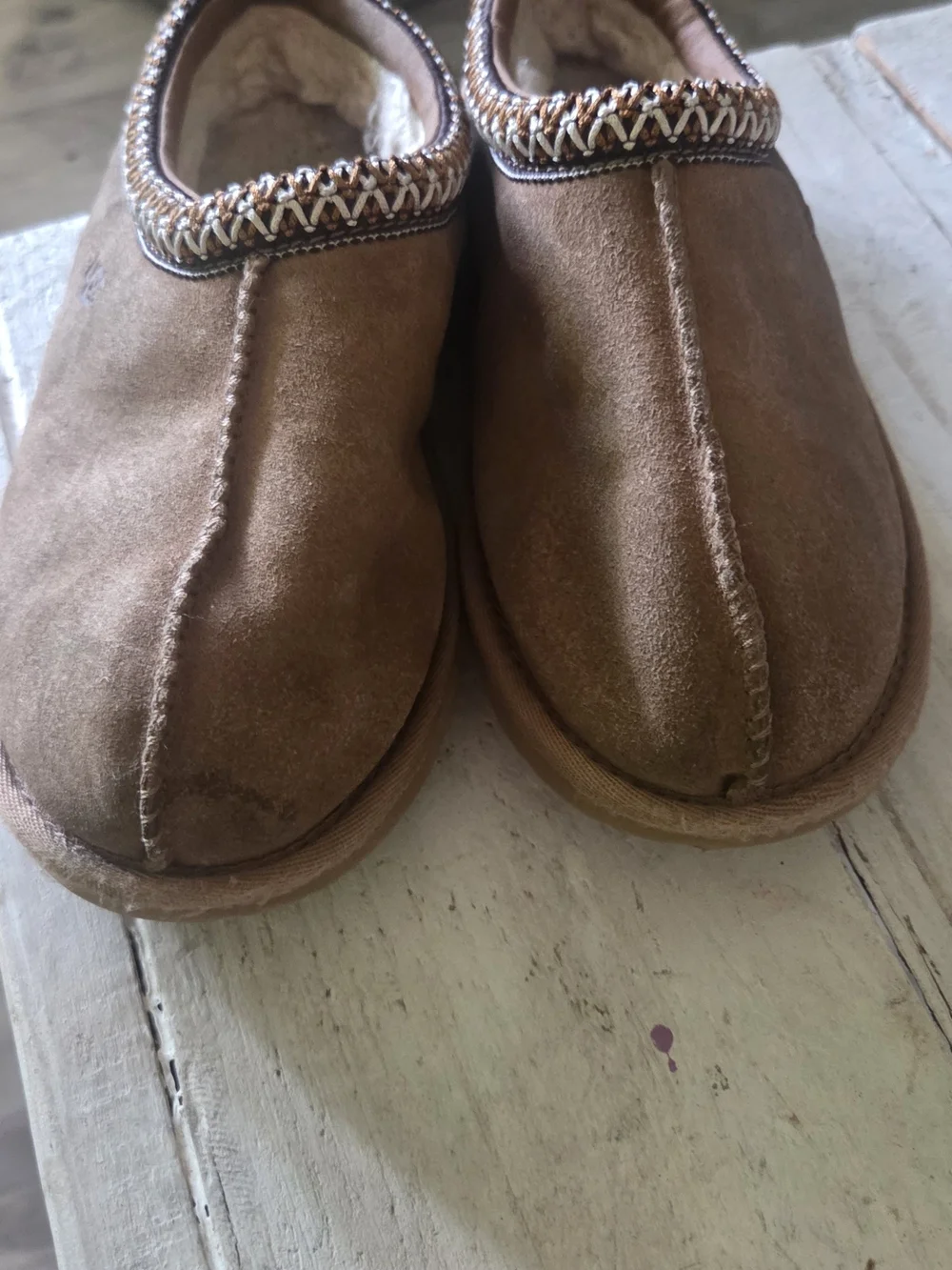 UGG Brown Suede Kids Mule Slippers with Braided Collar